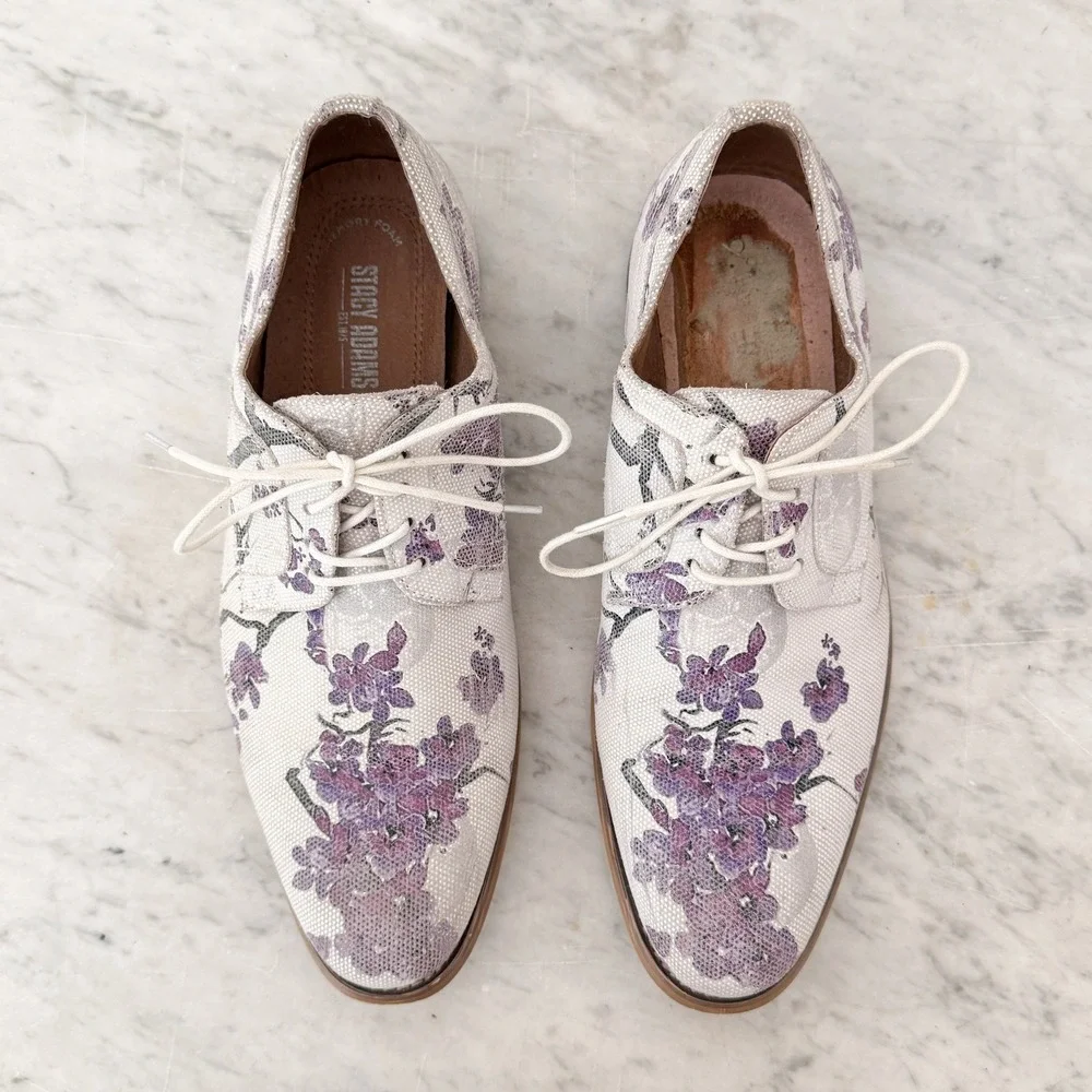 Floral‎ Stacy Adams Dandy Oxford Shoes White Purple Canvas Mens Dress 8.5